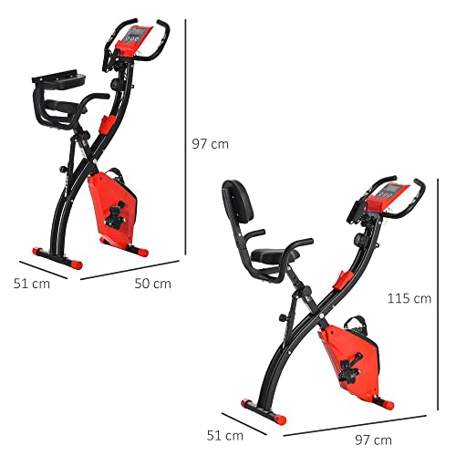 HOMCOM Bicicleta Estática Plegable Regulable en Altura Resistencia Magnética Ajustable Bicicleta de Ejercicio Fitness con Pantalla LCD y Asiento con Respaldo 97x51x115 cm Rosa