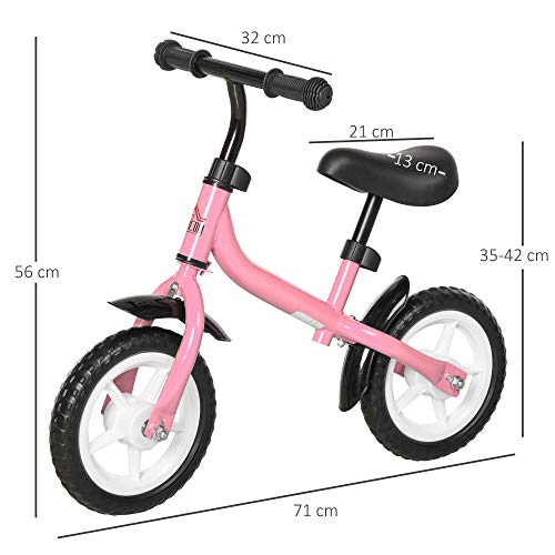 HOMCOM Bicicleta sin Pedales Infantil Altura Ajustable para Principiantes de +3 Años con Ruedas con Relieve Diseño Novedoso Bicicleta de Equilibrio 71x32x56 cm Rosa