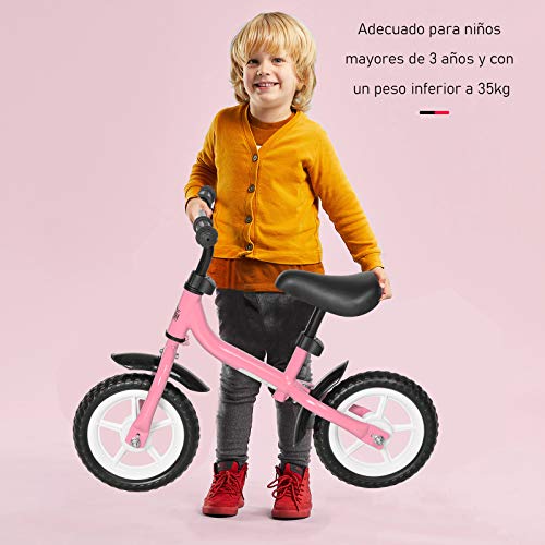 HOMCOM Bicicleta sin Pedales Infantil Altura Ajustable para Principiantes de +3 Años con Ruedas con Relieve Diseño Novedoso Bicicleta de Equilibrio 71x32x56 cm Rosa
