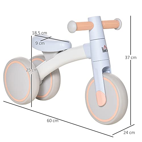 HOMCOM Bicicleta sin Pedales para Niños de 1-3 Años Bicicleta de Equilibrio con 3 Ruedas Silenciosas Correpasillos Triciclo de Bebé 60x24x37 cm Azul