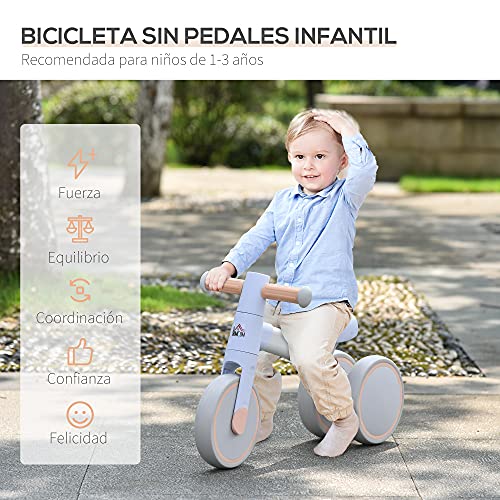 HOMCOM Bicicleta sin Pedales para Niños de 1-3 Años Bicicleta de Equilibrio con 3 Ruedas Silenciosas Correpasillos Triciclo de Bebé 60x24x37 cm Azul