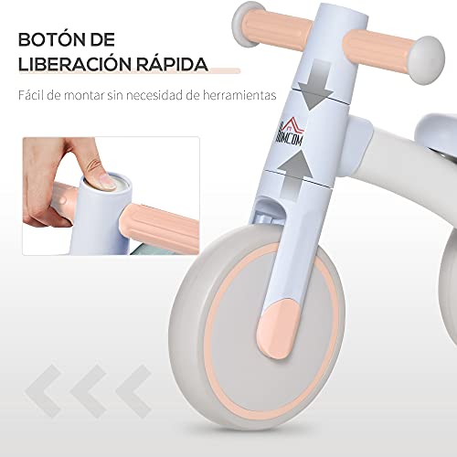 HOMCOM Bicicleta sin Pedales para Niños de 1-3 Años Bicicleta de Equilibrio con 3 Ruedas Silenciosas Correpasillos Triciclo de Bebé 60x24x37 cm Azul