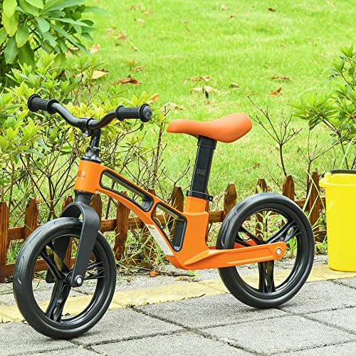 HOMCOM Bicicleta sin Pedales para Niños de 2 a 5 Años Aleación de magnesio Bicicleta de Equilibrio Infantil con Sillín y Manillar Ajustables Ruedas de Goma 86x41x49-56 cm Naranja