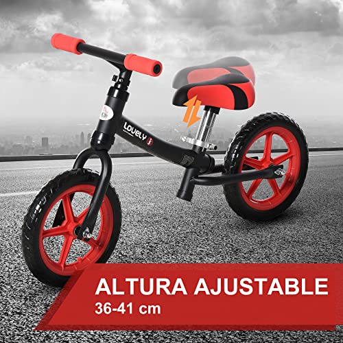 HOMCOM Bicicleta sin Pedales para Niños de +2 Años con Sillín Ajustable en Altura Neumáticos de EVA Carga Máx. 25 kg Metal 65x33x46 cm Negro