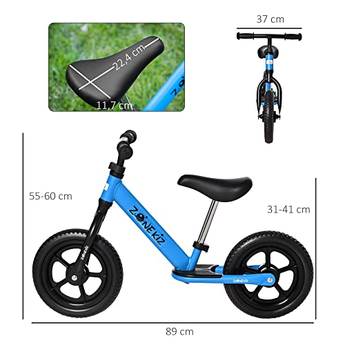 HOMCOM Bicicleta sin Pedales para Niños de +2 Años con Sillín y Manillar Ajustables Bicicleta de Equilibrio Infantil con Estructura de Acero 89x37x55-60 cm Azul