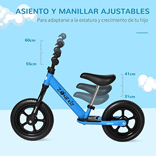 HOMCOM Bicicleta sin Pedales para Niños de +2 Años con Sillín y Manillar Ajustables Bicicleta de Equilibrio Infantil con Estructura de Acero 89x37x55-60 cm Azul