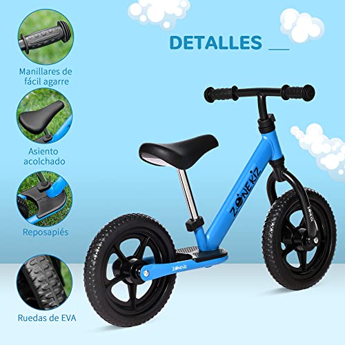 HOMCOM Bicicleta sin Pedales para Niños de +2 Años con Sillín y Manillar Ajustables Bicicleta de Equilibrio Infantil con Estructura de Acero 89x37x55-60 cm Azul