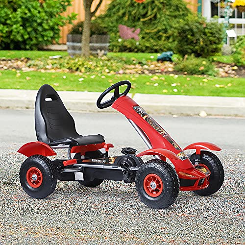 HOMCOM Coche de Pedales Go Kart Racing Deportivo con Asiento Ajustable Embrague y Freno para Niños 3-8 Años Carga 50kg Juguete Exterior 80x49x50cm Acero