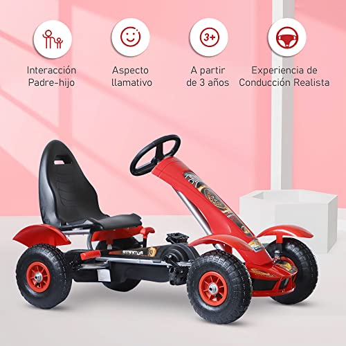 HOMCOM Coche de Pedales Go Kart Racing Deportivo con Asiento Ajustable Embrague y Freno para Niños 3-8 Años Carga 50kg Juguete Exterior 80x49x50cm Acero