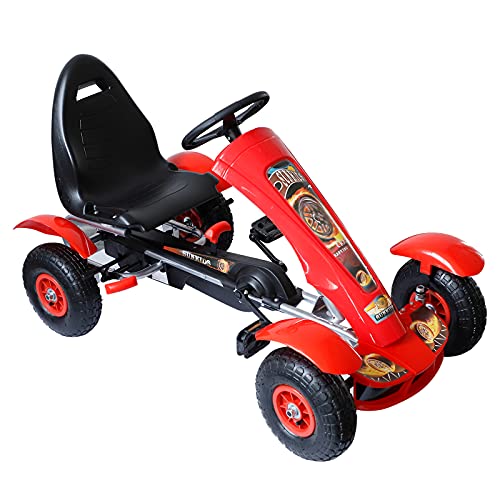 HOMCOM Coche de Pedales Go Kart Racing Deportivo con Asiento Ajustable Embrague y Freno para Niños 3-8 Años Carga 50kg Juguete Exterior 80x49x50cm Acero