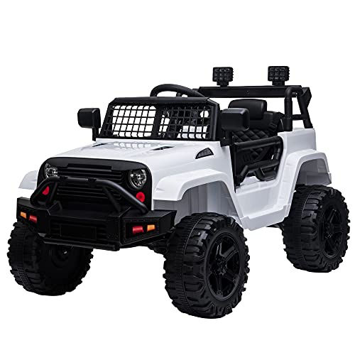 HOMCOM Coche Eléctrico para Niños de +3 Años Coche de Batería 12V con 2 Motores Control Remoto 2.4G Luces Música MP3 y Radio 99,2x66,6x66,6 cm Blanco