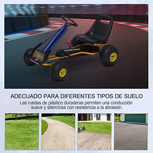 HOMCOM Go-Kart a Pedales para Niños a Partir de 3 años con Asiento Ajustable y Freno de Mano 96x68x56 cm Azul y Negro