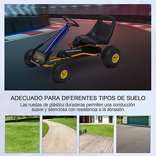 HOMCOM Go-Kart a Pedales para Niños a Partir de 3 años con Asiento Ajustable y Freno de Mano 96x68x56 cm Azul y Negro