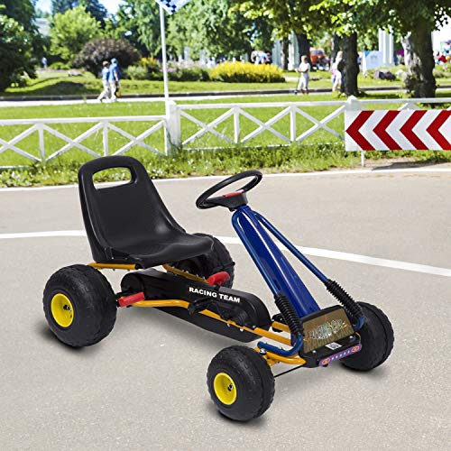 HOMCOM Go-Kart a Pedales para Niños a Partir de 3 años con Asiento Ajustable y Freno de Mano 96x68x56 cm Azul y Negro