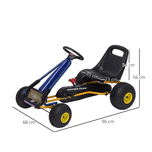 HOMCOM Go-Kart a Pedales para Niños a Partir de 3 años con Asiento Ajustable y Freno de Mano 96x68x56 cm Azul y Negro