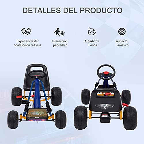 HOMCOM Go-Kart a Pedales para Niños a Partir de 3 años con Asiento Ajustable y Freno de Mano 96x68x56 cm Azul y Negro