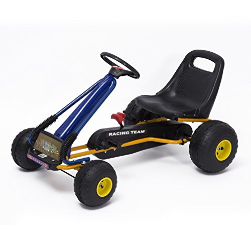 HOMCOM Go-Kart a Pedales para Niños a Partir de 3 años con Asiento Ajustable y Freno de Mano 96x68x56 cm Azul y Negro