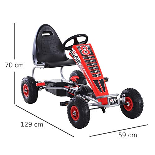 HOMCOM Kart Pedales Niños Coche de Pedales Deportivo con Asiento Ajustable Embrague y Freno para Niños de +5 Años Carga 50kg Juguete Exterior 129x59x70 cm