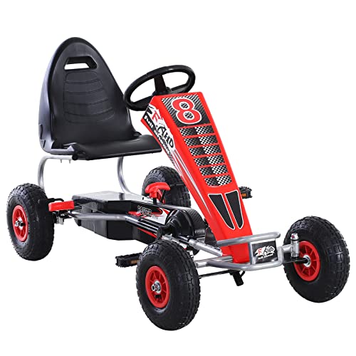 HOMCOM Kart Pedales Niños Coche de Pedales Deportivo con Asiento Ajustable Embrague y Freno para Niños de +5 Años Carga 50kg Juguete Exterior 129x59x70 cm