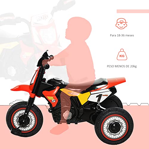 HOMCOM Moto Correpasillos Infantil para Niños de +18 Meses con Apariencia de Moto de Montaña con 3 Ruedas con Luces y Sonido Pedales Diseño Único 71x40x51 cm Rojo