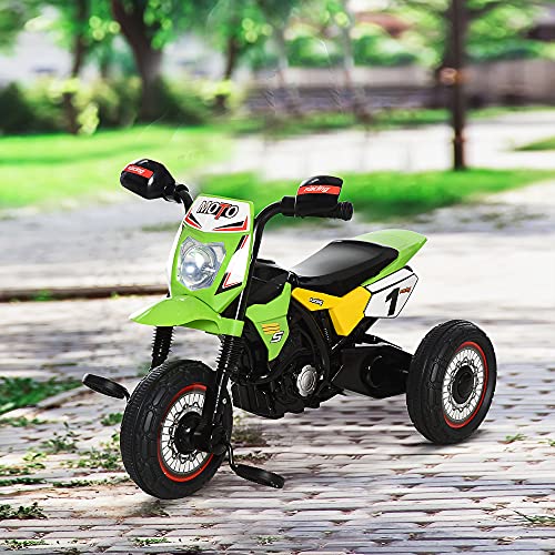 HOMCOM Moto Correpasillos Infantil para Niños de +18 Meses con Apariencia de Moto de Montaña con 3 Ruedas con Luces y Sonido Pedales Diseño Único 71x40x51 cm Verde