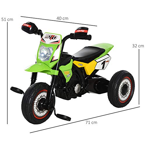 HOMCOM Moto Correpasillos Infantil para Niños de +18 Meses con Apariencia de Moto de Montaña con 3 Ruedas con Luces y Sonido Pedales Diseño Único 71x40x51 cm Verde