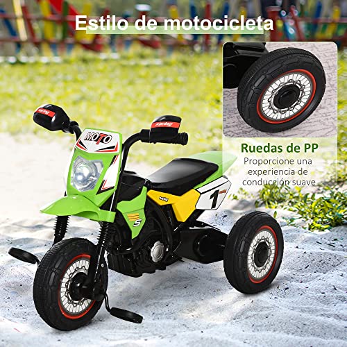 HOMCOM Moto Correpasillos Infantil para Niños de +18 Meses con Apariencia de Moto de Montaña con 3 Ruedas con Luces y Sonido Pedales Diseño Único 71x40x51 cm Verde