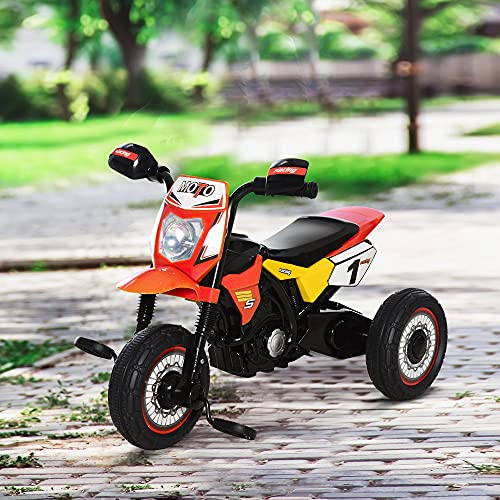 HOMCOM Moto Correpasillos Infantil para Niños de +18 Meses con Apariencia de Moto de Montaña con 3 Ruedas con Luces y Sonido Pedales Diseño Único 71x40x51 cm Rojo