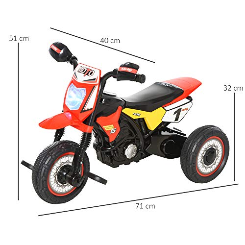 HOMCOM Moto Correpasillos Infantil para Niños de +18 Meses con Apariencia de Moto de Montaña con 3 Ruedas con Luces y Sonido Pedales Diseño Único 71x40x51 cm Rojo