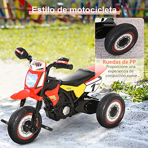 HOMCOM Moto Correpasillos Infantil para Niños de +18 Meses con Apariencia de Moto de Montaña con 3 Ruedas con Luces y Sonido Pedales Diseño Único 71x40x51 cm Rojo