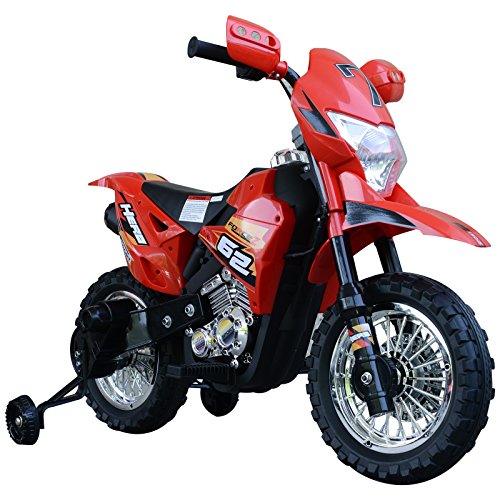 HOMCOM Moto de Batería Infantil Motocicleta Eléctrica para Niños de +3 Años con Luces Música y Ruedas de Apoyo 109x52,2x70,5 cm Rojo