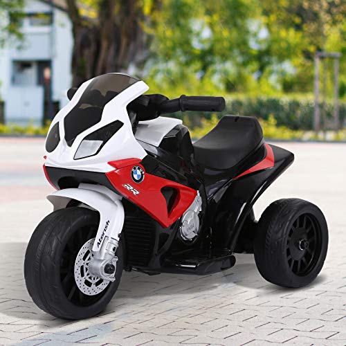 HOMCOM Moto Eléctrica Infantil con Licencia BMW S1000RR Triciclo Trimoto para Niños +2 Años con Luces y Música 66x37x44 cm Rojo