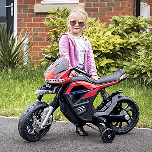 HOMCOM Moto Eléctrica para Niños 3+ años Moto de Juguete Infantil Batería 6V con Luces y Música 105x52.3x62.3cm