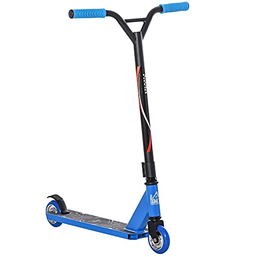 HOMCOM Patinete de Acrobacia Trucos y Saltos Patinete Freestyle de Aluminio para Adolescentes +14 Años y Adultos Carga 100 kg con Manillares de Caucho 68x46x84 cm Azul