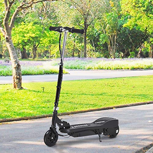 HOMCOM Patinete Eléctrico para Niños de +7 Años Scooter Plegable con Altura Ajustable Batería Recargable 24V Velocidad hasta 12 km/h y Freno Carga 50 kg 74x36x73-91 cm Negro