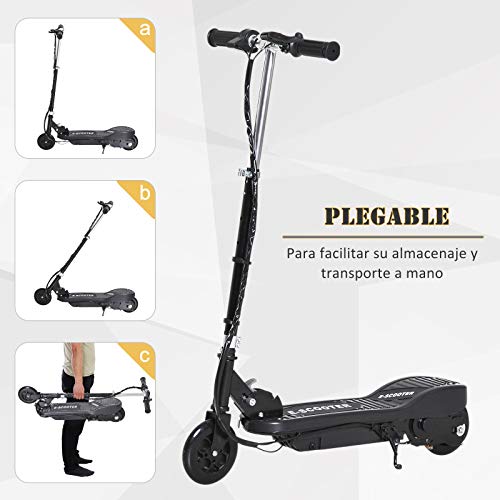 HOMCOM Patinete Eléctrico para Niños de +7 Años Scooter Plegable con Altura Ajustable Batería Recargable 24V Velocidad hasta 12 km/h y Freno Carga 50 kg 74x36x73-91 cm Negro