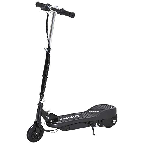 HOMCOM Patinete Eléctrico para Niños de +7 Años Scooter Plegable con Altura Ajustable Batería Recargable 24V Velocidad hasta 12 km/h y Freno Carga 50 kg 74x36x73-91 cm Negro