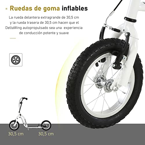 HOMCOM Patinete para Niños Mayores de 5 Años Scooter 2 Neumáticos Inflables de Caucho con Frenos Manillar Ajustable Pedal Antideslizante 120x58x85-95 cm Blanco