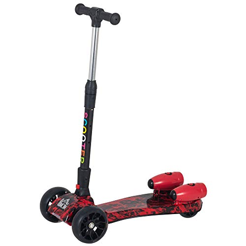 HOMCOM Patinete para Niños Scooter Plegable con Altura Ajustable de 4 Niveles y Música Luces y Nebulizador de Agua +3 Años 62x27x63-81 cm Rojo