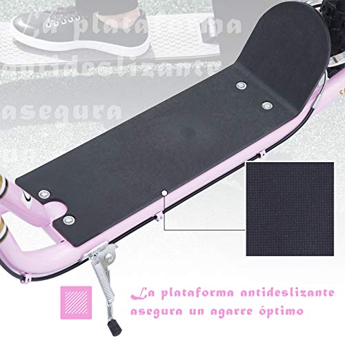 HOMCOM Patinete Scooter 2 Ruedas 16 Pulgadas Monopatín para Niños y Adultos Manillar Ajustable con 2 Frenos y Caballete Carga 100kg 143x58x92-100cm Rosa