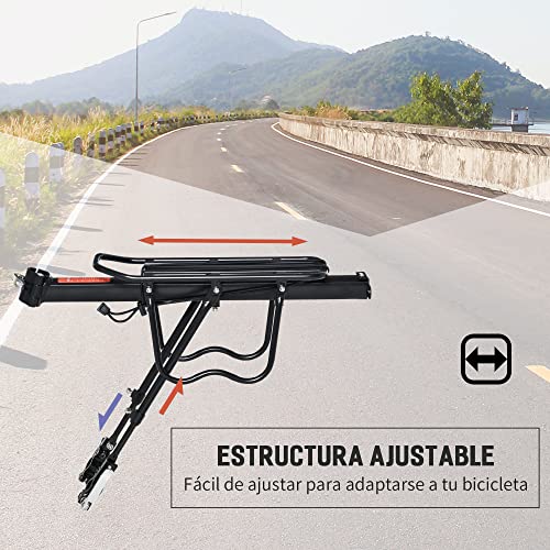 HOMCOM Portaequipajes para Bicicleta Parrilla Trasera Bicicleta de Aluminio con Reflector Rojo para Maletas Ciclismo Carga Máx. 25 kg 58x39x14,5 cm Negro