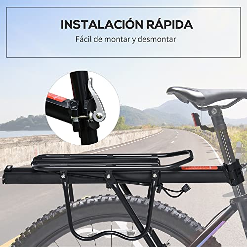 HOMCOM Portaequipajes para Bicicleta Parrilla Trasera Bicicleta de Aluminio con Reflector Rojo para Maletas Ciclismo Carga Máx. 25 kg 58x39x14,5 cm Negro