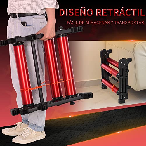 HOMCOM Rodillos para Bicicletas Entrenamiento en Interiores Rodillo Ciclismo Plegable Ajustable con Pedal Cinta Transportadora Soporta hasta 150 kg 146x55x10,5 cm Rojo y Negro