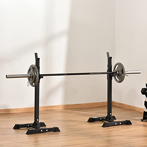 HOMCOM Soporte para Barras de Pesas Ajustable Estante de Acero para Levantamiento de Pesas Carga Máx. 150 kg Entrenamiento en Gimnasio Hogar 50x49x124-154 cm Negro