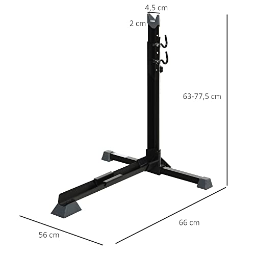 HOMCOM Soporte para Colocar Bicicleta en Vertical Caballete de Bicicleta Ajustable en Altura con Correa de Fijación Fácil de Transportar Soporta 30 kg 66x56x63-77,5 cm Negro