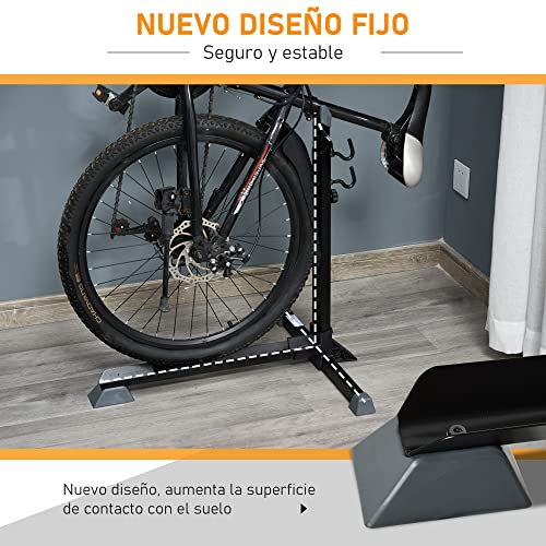 HOMCOM Soporte para Colocar Bicicleta en Vertical Caballete de Bicicleta Ajustable en Altura con Correa de Fijación Fácil de Transportar Soporta 30 kg 66x56x63-77,5 cm Negro