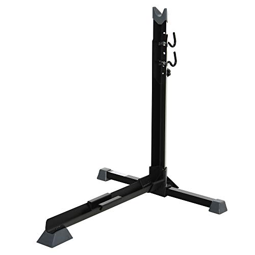 HOMCOM Soporte para Colocar Bicicleta en Vertical Caballete de Bicicleta Ajustable en Altura con Correa de Fijación Fácil de Transportar Soporta 30 kg 66x56x63-77,5 cm Negro