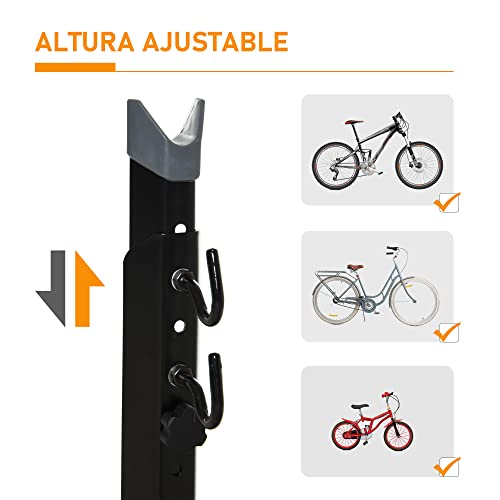 HOMCOM Soporte para Colocar Bicicleta en Vertical Caballete de Bicicleta Ajustable en Altura con Correa de Fijación Fácil de Transportar Soporta 30 kg 66x56x63-77,5 cm Negro