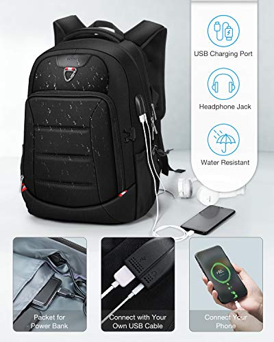 HOMIEE Mochila para Portátil 17 Pulgadas, Mochila Antirrobo con Puerto de USB, Mochila Multifuncional, Adecuada para Trabajo, Ordenador, Viajes, Negocios, Universidad, Hombre(Negro)