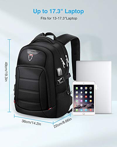 HOMIEE Mochila para Portátil 17 Pulgadas, Mochila Antirrobo con Puerto de USB, Mochila Multifuncional, Adecuada para Trabajo, Ordenador, Viajes, Negocios, Universidad, Hombre(Negro)